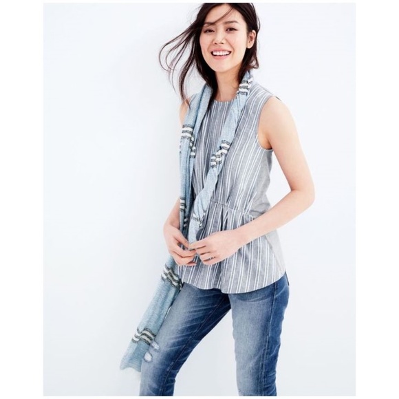 J. Crew Tops - J.CREW Blue+Gray Striped Cinched Tank Top [D5]
